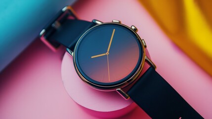 Elegant Modern Watch on a Vibrant Colored Background for Fashion and Lifestyle