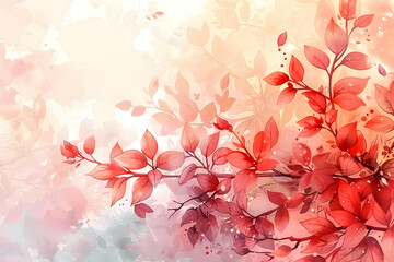 Watercolor Red Leaves Background