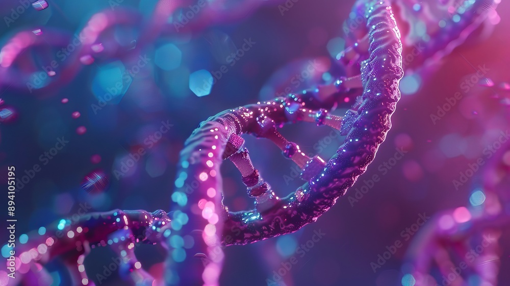 Wall mural 3d render of complex dna helix structure against abstract background, featuring intricate molecular 