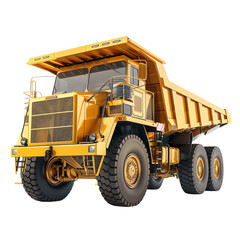 High-resolution image of a large yellow dump truck used in construction and mining, showcasing powerful equipment and heavy vehicle machinery.