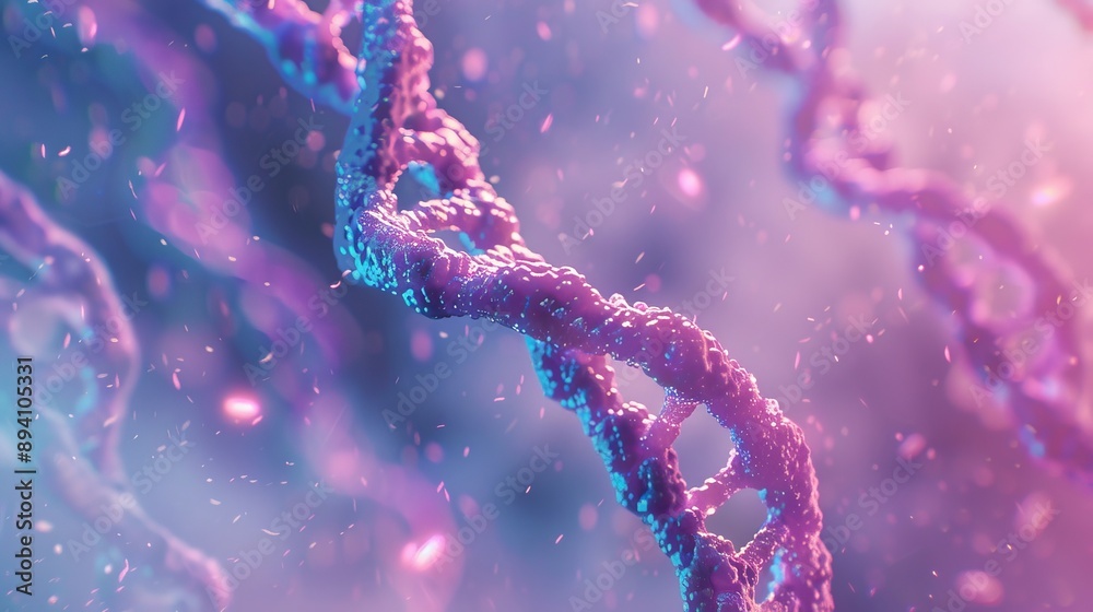Wall mural 3d render of complex dna helix structure against abstract background, featuring intricate molecular 