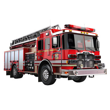 Red fire truck with ladder and various firefighting equipment. Perfect for emergency, rescue, and safety concepts.