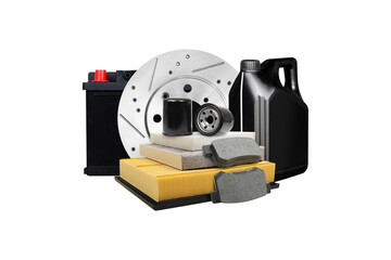 Car maintenance service concept , Auto parts and car maintenance products isolated on background ,...