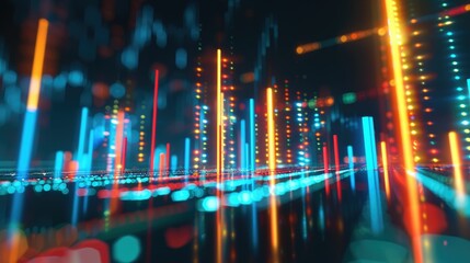 Abstract depiction of financial graphs and charts in neon colors