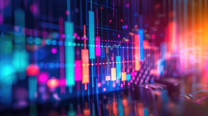 Fototapeta premium Abstract depiction of financial graphs and charts in neon colors