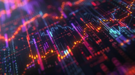 Obraz premium Abstract depiction of financial graphs and charts in neon colors