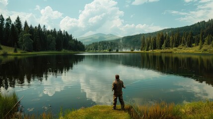 Tranquil Lakeside Fishing in Picturesque Forest