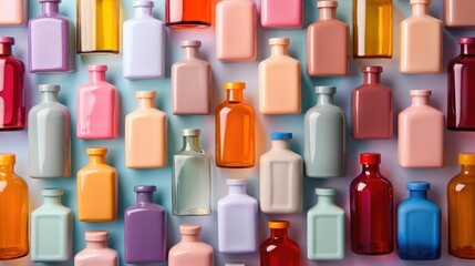Abstract medicine bottles arranged in a geometric pattern