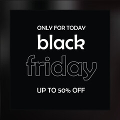 Black Friday Sale Event Template, Vector Tag for Exclusive Deals, Typography banner for Black Friday. Modern linear text symbol of Black Friday with holographic sticker and discount offer. Design temp
