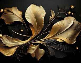 A gold and black wave with a shiny, metallic texture