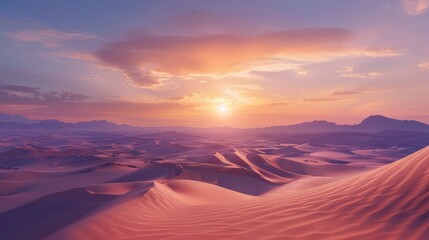 Majestic Sunset Over Serene Desert Dunes