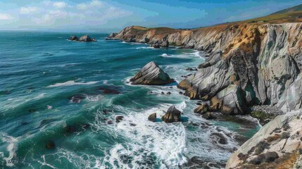 Obraz premium Majestic Coastal Cliffs Against Turquoise Sea