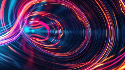 Obraz premium Abstract swirling neon light trails in a dark background