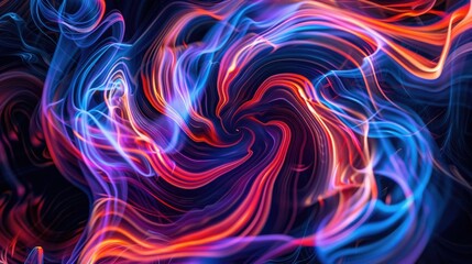 Fototapeta premium Abstract swirling neon light trails in a dark background