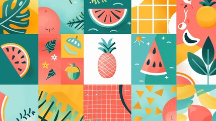 A vibrant "Summer Logo" with sunflowers, fruits, and sunglasses, embodying sunny joy.