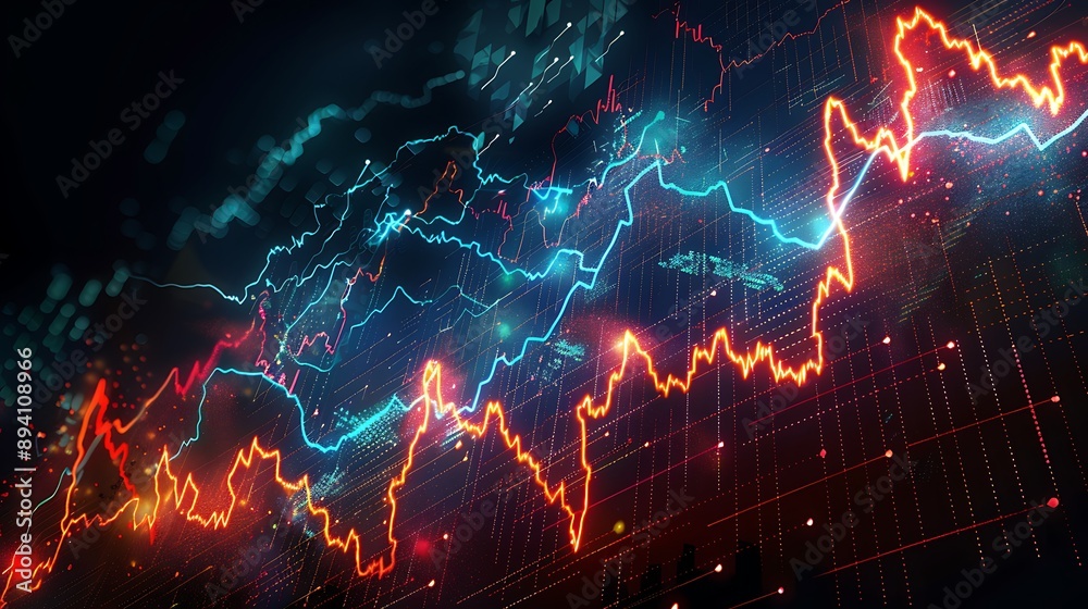 Aufkleber financial data chart with rising and falling trend lines