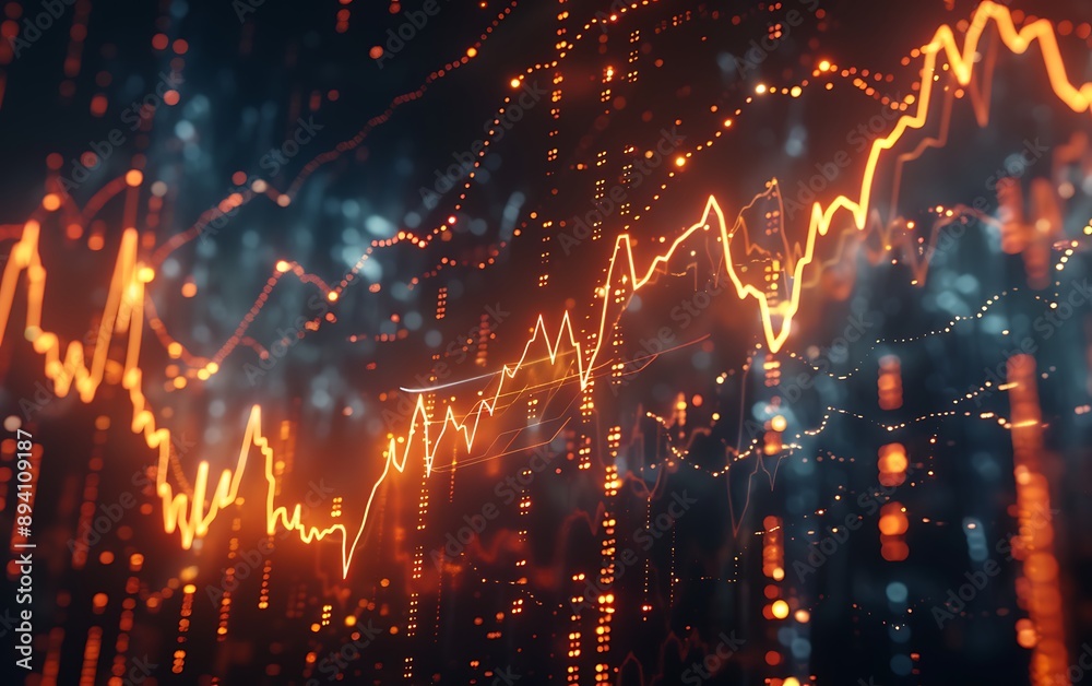 Leinwandbilder abstract financial chart with dynamic lines and glowing dots