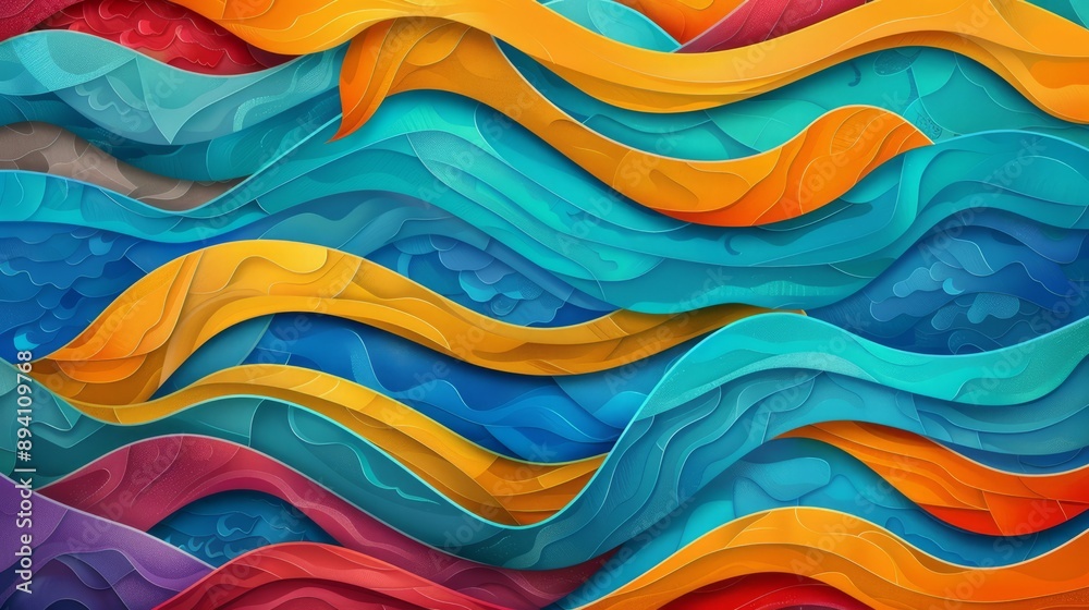 Wall mural abstract waves background in soft blue tones, fluid and dynamic wave pattern, ideal for science and 