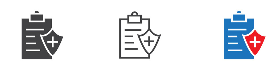 Medical insurance icon symbol sign collection in white and black