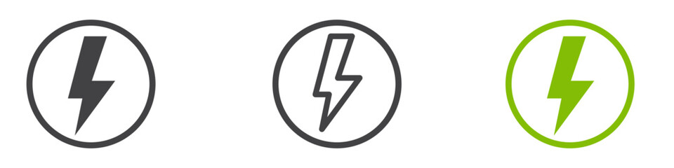 Lightning icon symbol sign collection in white and black