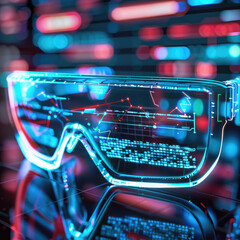 Obraz premium Futuristic Augmented Reality Glasses with Digital Interface in Neon Lights