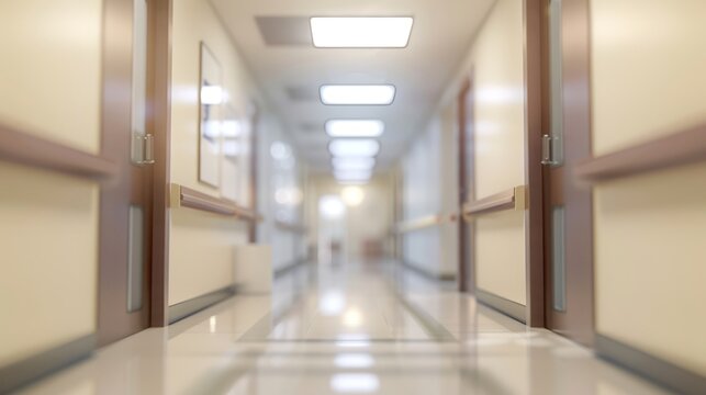 Blurred motion image of an indoor sports arena with rows of empty seating, smooth flooring, and ambient lighting, ideal for sports event promotions and athletic facility showcases