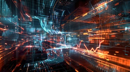 Obraz premium artistic visualization of derivative trading, with complex mathematical formulas and graphs weaving through a 3D space