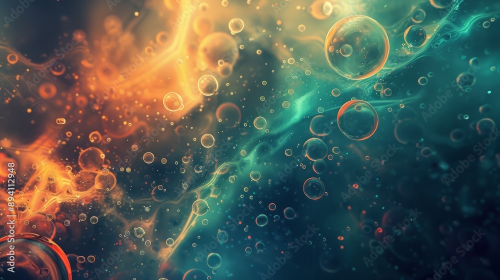 Poster abstract science background featuring intricate molecular structures and dynamic particle effects on