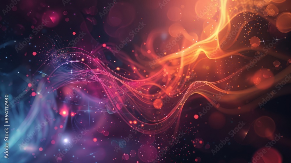 Poster abstract science background featuring intricate molecular structures and dynamic particle effects on