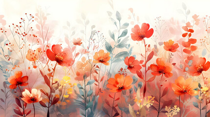 Orange Floral Watercolor Illustration