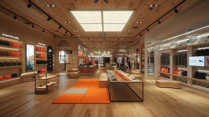 A modern retail store featuring virtual reality fitting rooms and interactive product displays