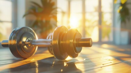 Closeup Detail of Fitness Equipment and Weights with Sunlight