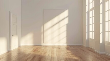 Blank wall frame in a modern, white-walled gallery space