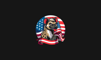 character hyena hold flag american vector mascot design