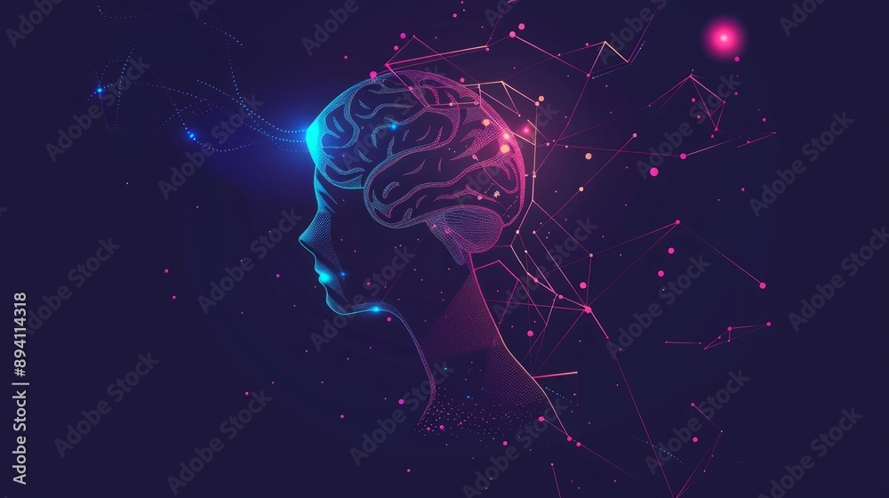 Poster artificial intelligence concept with a creative brain background - futuristic digital brain visualiz