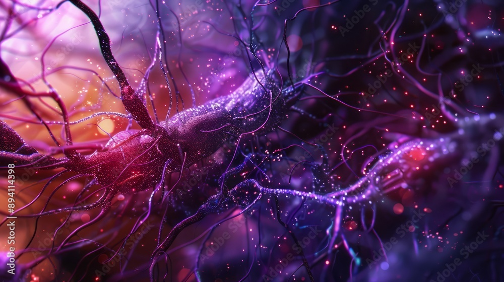 Poster creative representation of neural networks with interconnected nodes and links, ideal for business a
