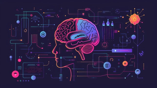 Artificial intelligence concept with a creative brain background - futuristic digital brain visualization with neural network connections and data streams representing advanced technology and ai innov