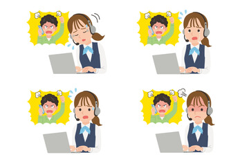 クレーム対応する女性オペレーター　表情セット