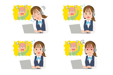 クレーム対応する女性オペレーター　表情セット