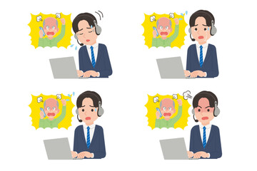 クレーム対応する男性オペレーター　表情セット