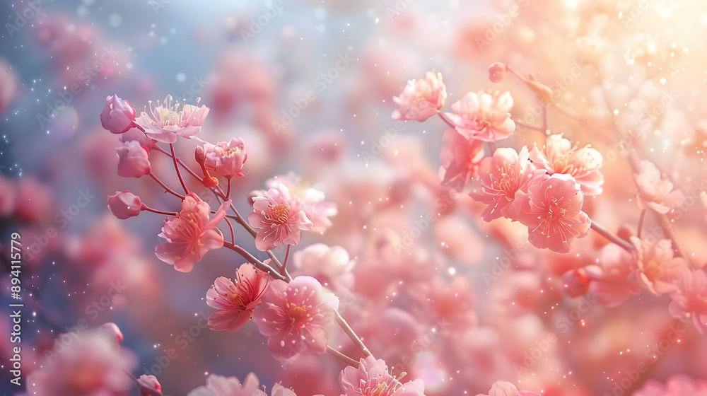 Wall mural Pink Cherry Blossom Flowers in Spring