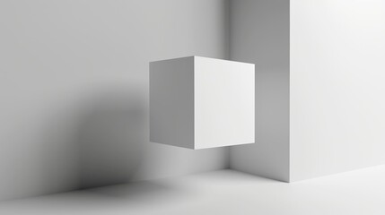 Blank white box mockup levitating in a minimalistic room