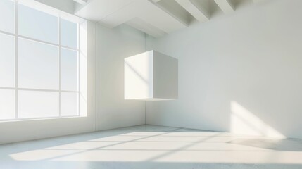 Fototapeta premium Blank white box mockup levitating in a minimalistic room
