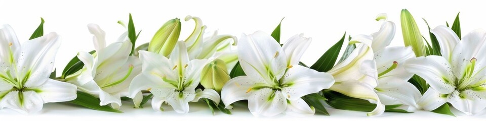 Fototapeta premium Elegant White Lily Isolated on Pure Background: AI-Generated 4K Wallpaper Showcasing Nature's Purity and Summer's Essence. Abstract Floral Border Design Capturing Botanical Beauty, Seasonal Charm, and