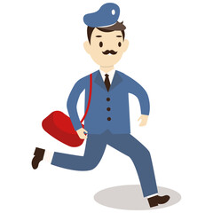 Illustration of Cartoon Postman Character. Isolated on White Background.