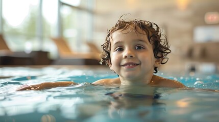 Young Kid Learning to Swim in an Indoor Pool