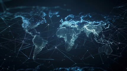 Obraz premium Abstract world map, concept of global network and connectivity, international data transfer and cyber technology, worldwide business