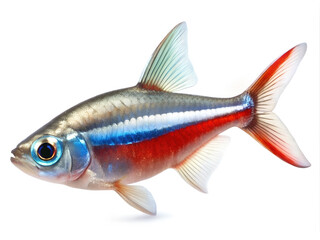 Obraz premium Vibrant Neon Tetra Fish Isolated on White