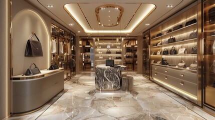Luxurious High-End Boutique with Designer Handbags Display