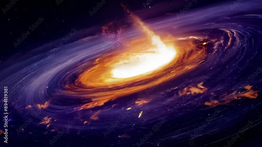 Wall mural extreme close-up: swirling fiery vortex intensifies against dark backdrop. zooming out reveals cosmi